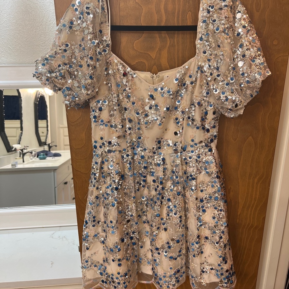 TCEC Sequin Embellished Mini Dress - Blue and Silver